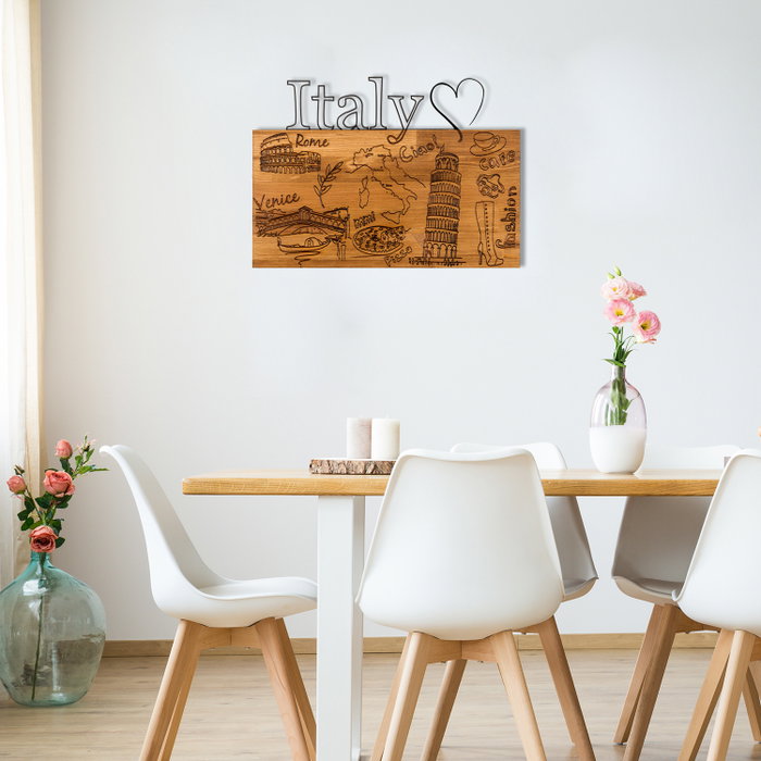 Wallity Escultura de pared I Love You Italy en Negro y Nogal